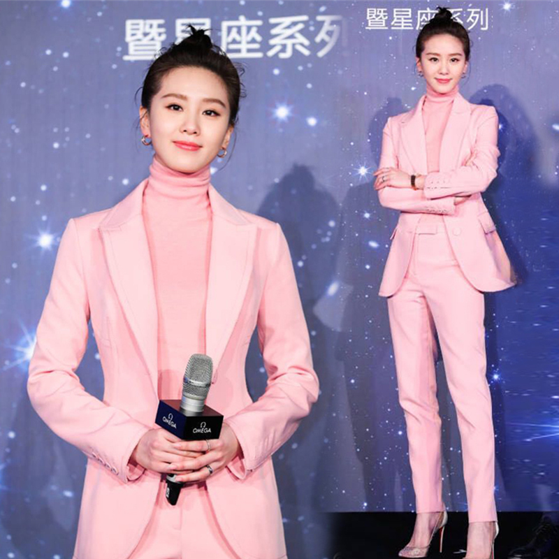 明星同款西装套装小香风粉色欧美职业两件套外套OL时尚英伦风女装