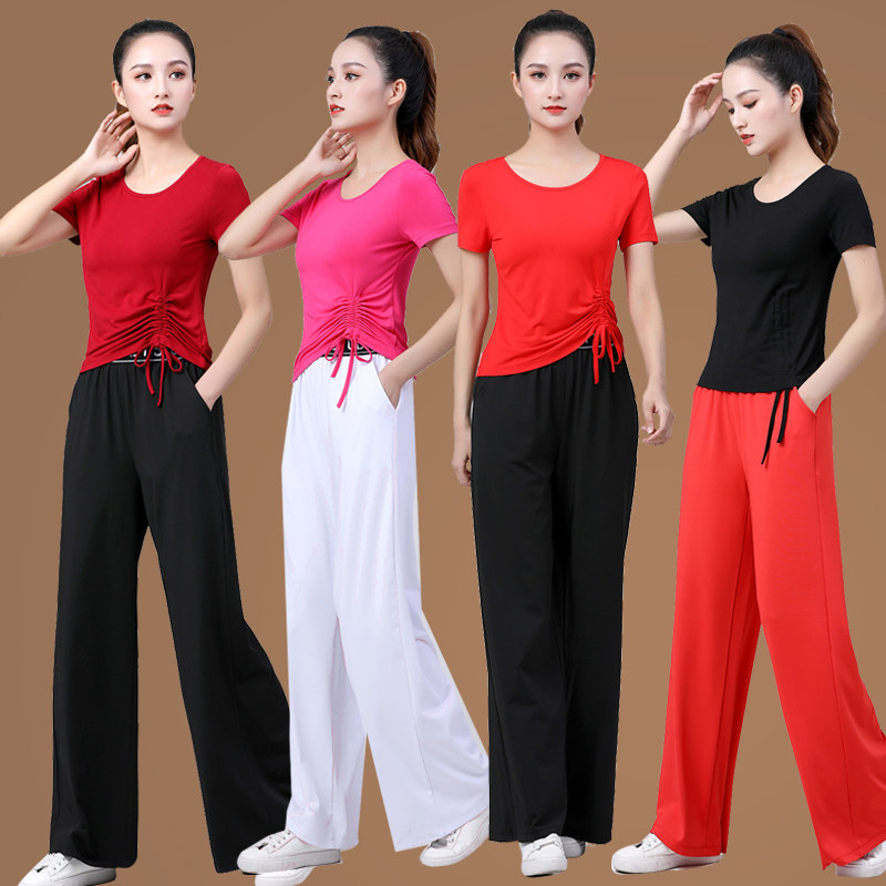 广场舞服装夏季套装新款短袖鬼步舞健身操舞蹈跳舞练功服阔腿裤女