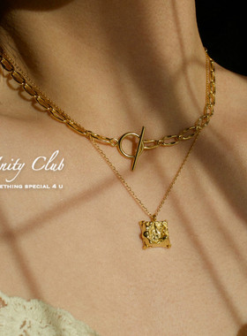 复古中性风纯银镀金加粗项链