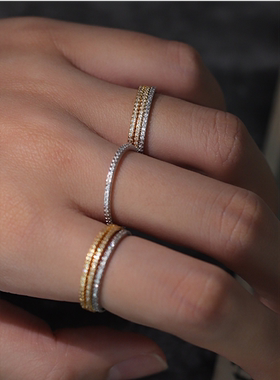 ins欧美碎钻简约基础款细圈指环