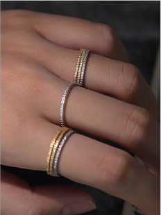 KiMeow 极细欧美细碎钻圈指环简约基础款ins冷淡风细圈尾戒食指戒