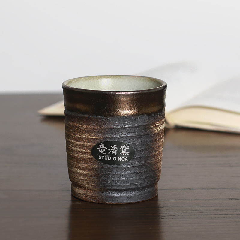 小葵川町屋日本原装进口万古烧龙清窑复古粗陶金彩清酒杯水杯茶杯