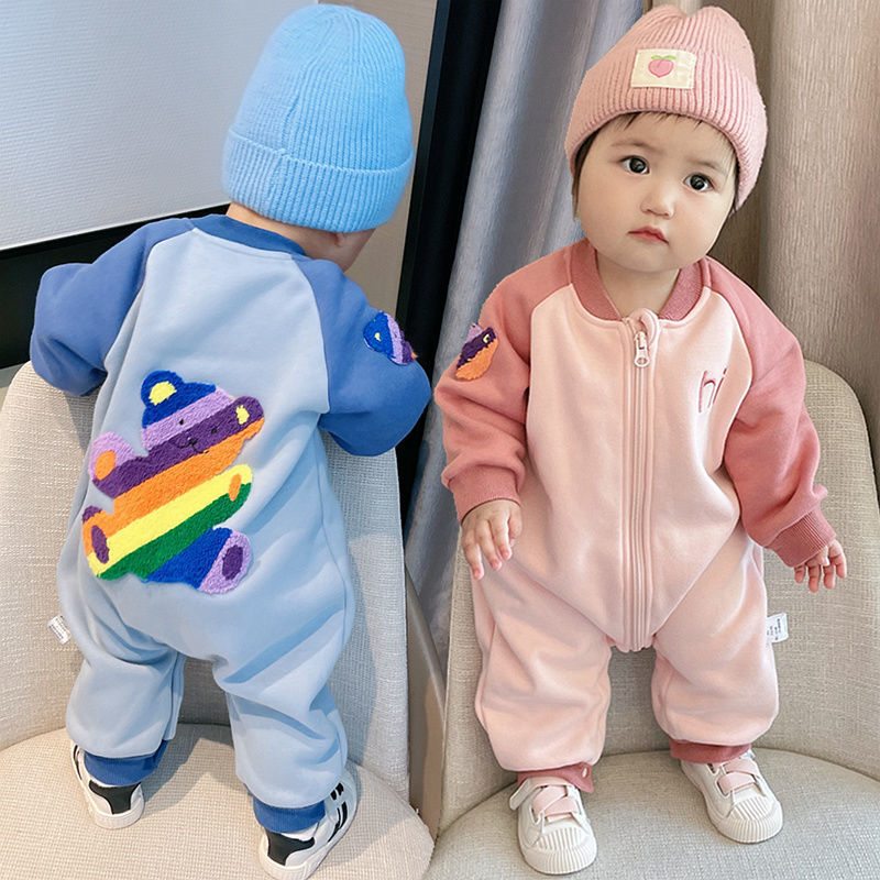 加绒连体衣爬服加绒保暖春装