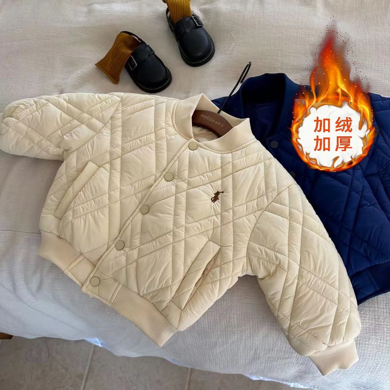 一岁宝宝夹棉外套棒球服儿童韩国童装2023冬新男女童刺绣加厚棉服