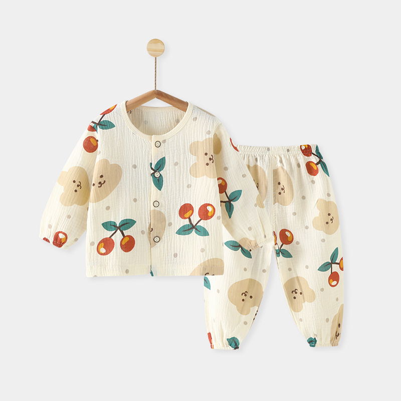 儿童套装夏季薄款婴儿长袖家居服睡衣宝宝分体衣服两件套纯棉纱布