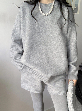 灰色毛衣针织连衣裙子女秋冬季2025新款早初秋高级感大衣内搭套装