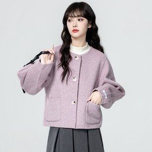 短款 紫色小香风毛呢外套女春秋2025秋季 双面呢子开衫 法式 上衣 新款