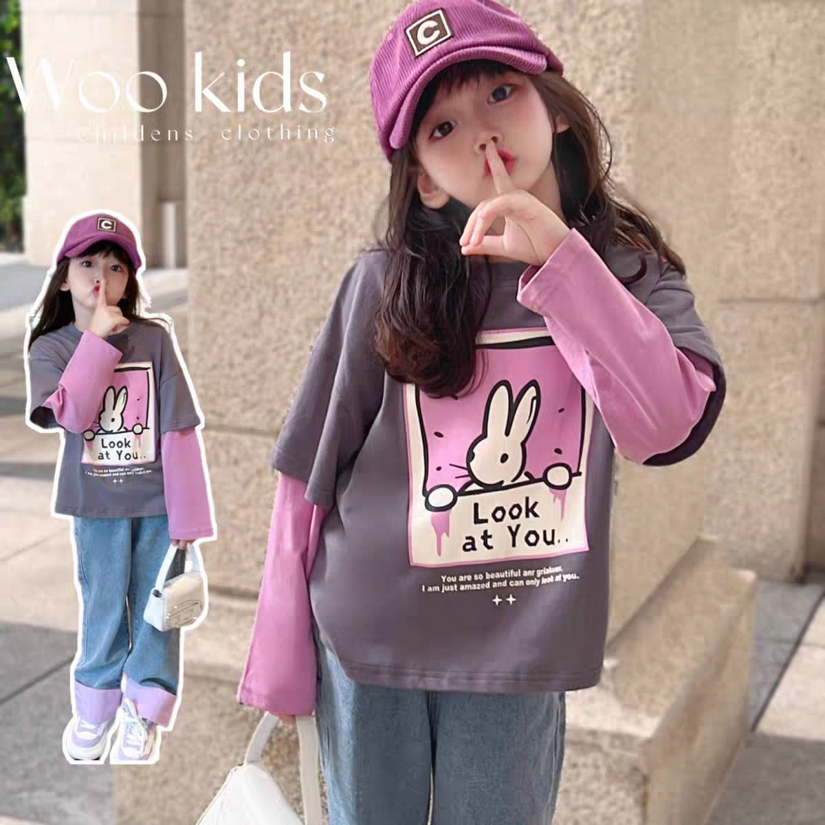 女童假两件t恤春秋2025新款儿童洋气中大童长袖上衣女宝宝纯棉T恤,童装/婴儿装/亲子装,T恤,淘宝优惠券,粉丝福利购,淘宝优惠卷