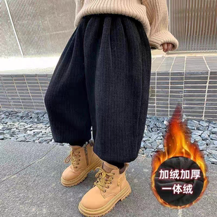 加厚一体绒雪尼尔运动长裤 男童加绒裤 冬季 儿童冬装 子秋冬2024新款
