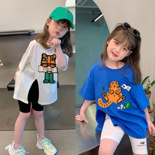 女童打底裤2024新款儿童夏季薄款鲨鱼裤女童修身裤子五分裤骑士裤