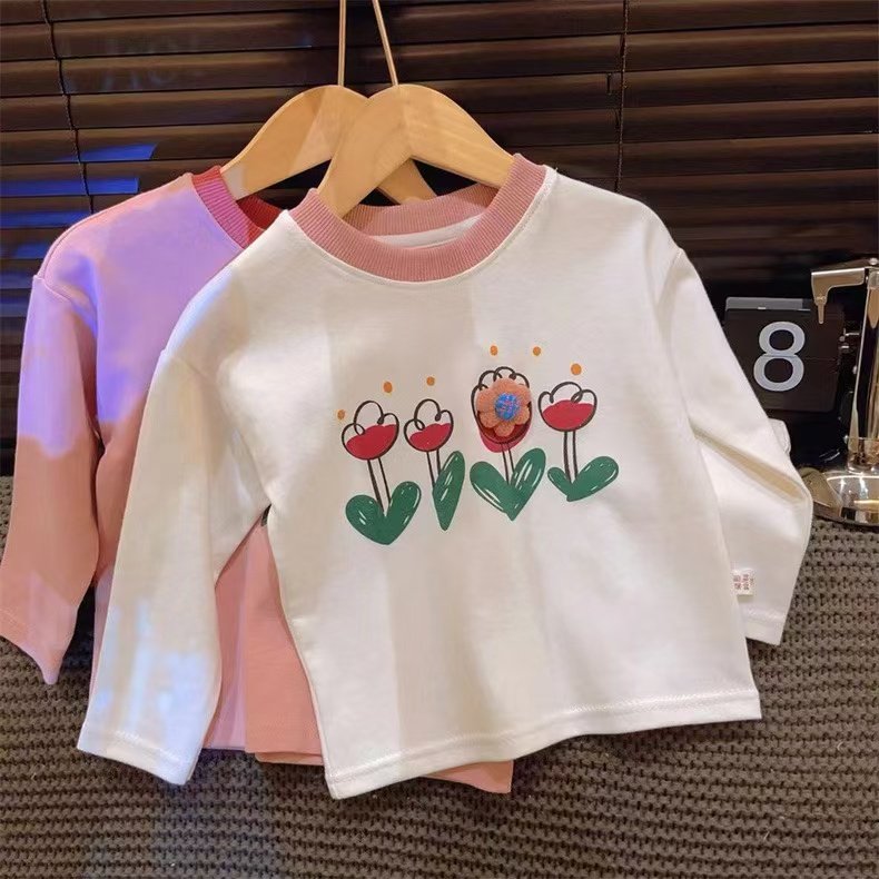 女童长袖T恤2025新款童装女宝宝春秋印花打底衫儿童纯棉小花上衣,童装/婴儿装/亲子装,T恤,淘宝优惠券,粉丝福利购,淘宝优惠卷
