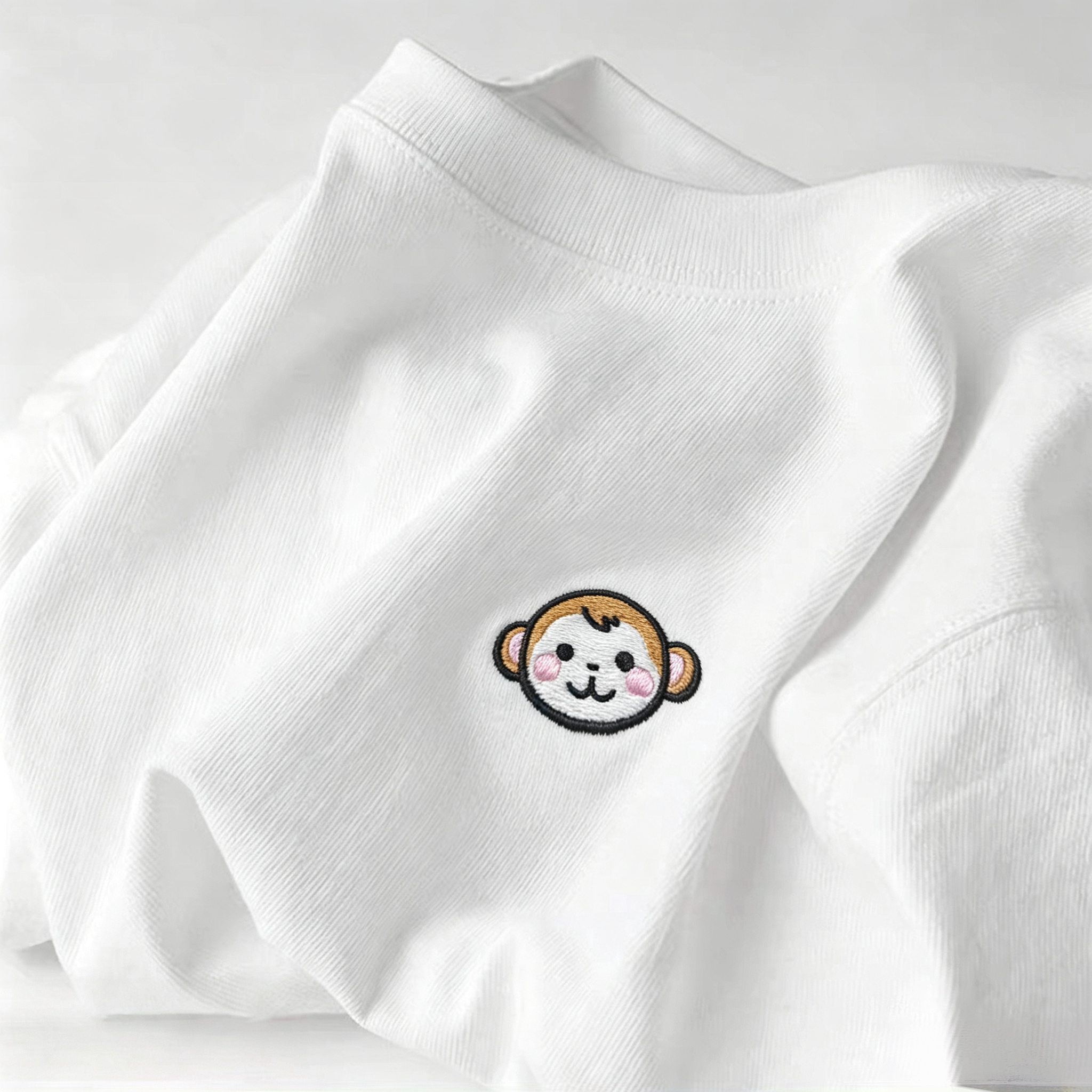 禧衫潮趣猴头刺绣短袖重磅纯棉宽松落肩男女个性休闲圆领