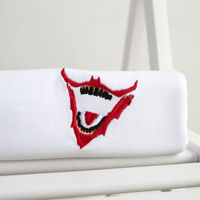 HHOP夏季新品蝙蝠侠小丑刺绣 男士纯棉纯色圆领短袖T恤潮牌黑暗