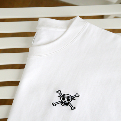 禧衫航海贼王动漫联名ONEPIECE动漫刺绣纯棉T恤男圆领宽松卡通