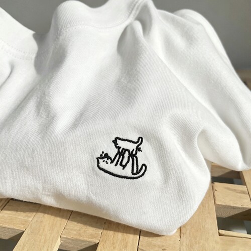 禧衫猫猫对站刺绣纯棉长袖T恤