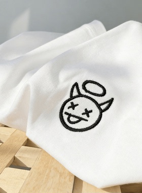 禧衫宁宁同款恶魔天使刺绣短袖T恤男女宽松纯棉白色休闲风上衣