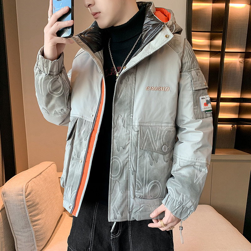 90白鸭绒 2022冬加厚宽松休闲立领羽绒服男中性保暖外套Y818图片