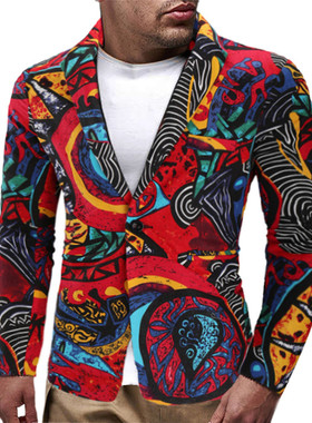 外贸3D印花亚麻西服外套1412-X08-P65