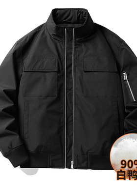 工装短款飞行夹克立领白鸭绒90%保暖外套YR57090-P285控价不低368