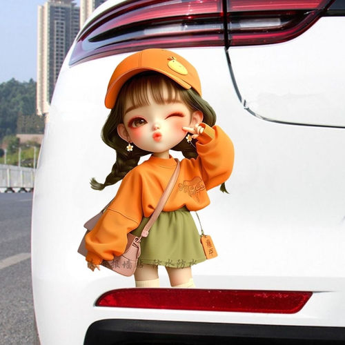 卡通可爱小女孩电动车装饰贴