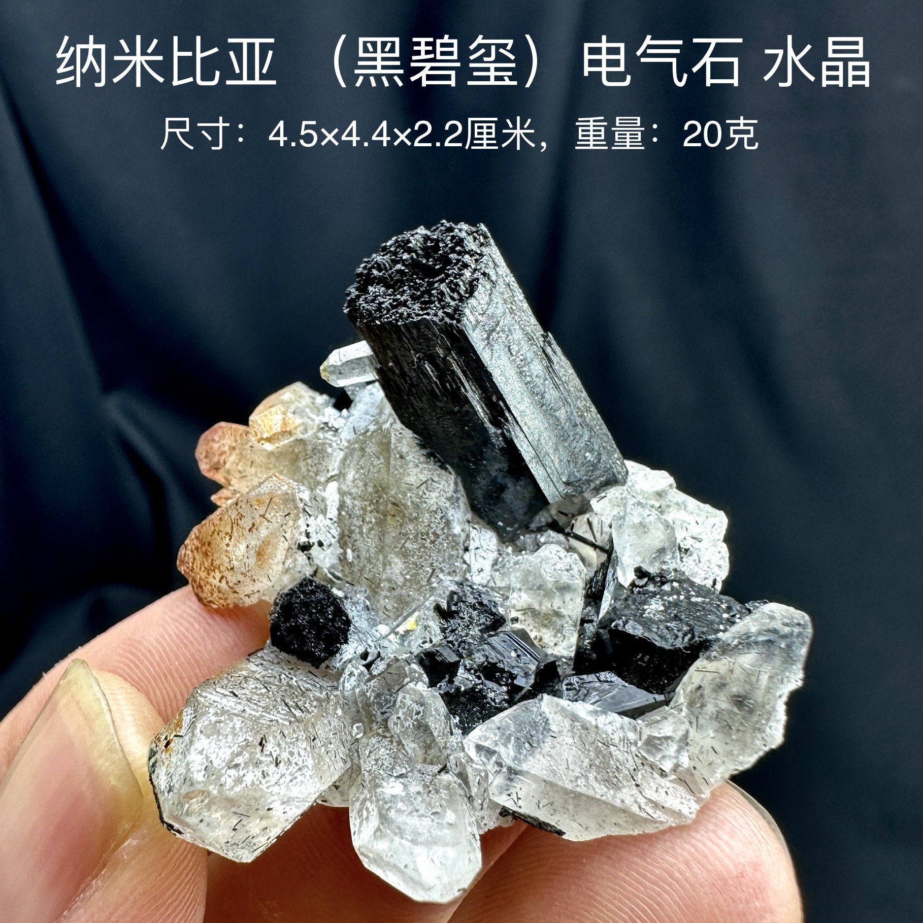 纳米比亚电气石黑碧玺水晶 天然矿物晶体标本矿石原石收藏摆件d14