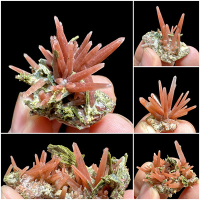 红兔毛水晶簇 胡萝卜红水晶绿帘石共生 矿物晶体精品稀有矿石标本