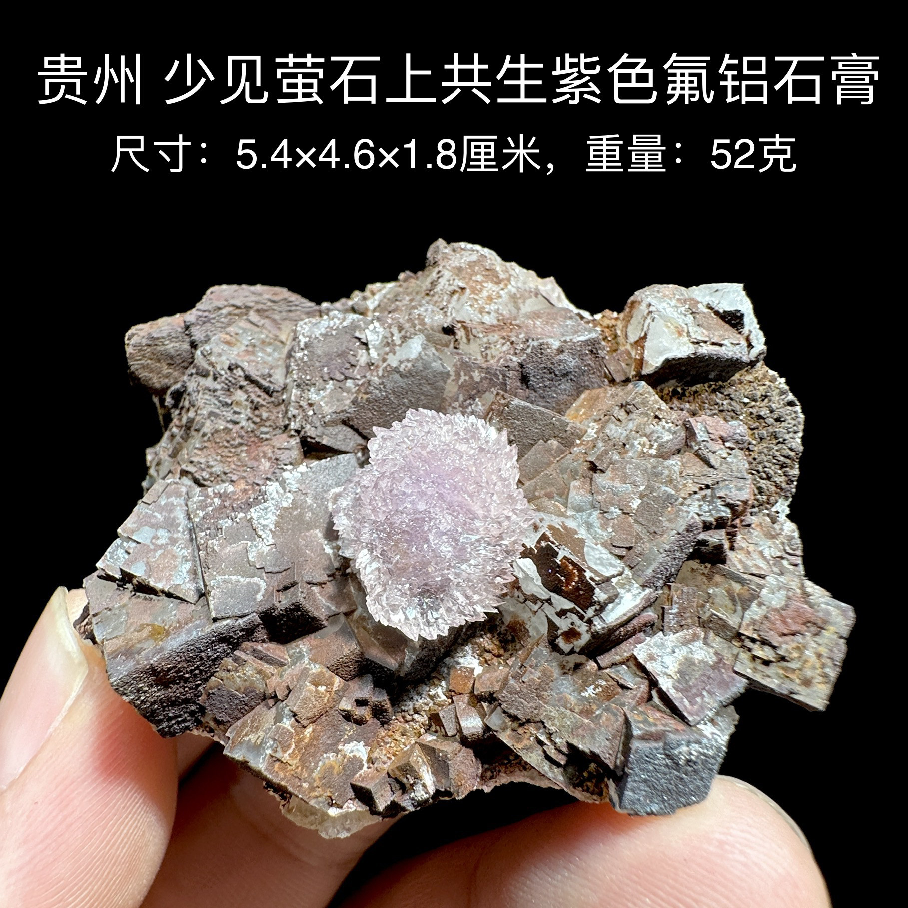 贵州紫色氟铝石膏萤石 天然矿物晶体标本矿石原石收藏石头摆件d34