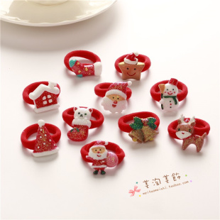 圣诞大红女童宝宝毛巾圈发圈公主发饰头饰品喜庆头绳皮筋橡皮筋