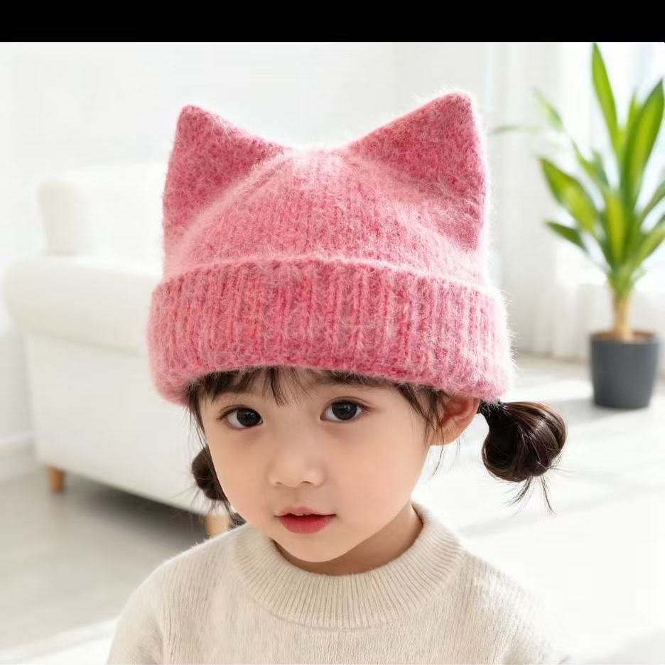 猫耳帽材料包纯色非成品手工编织DIY材料包橙色保暖百搭时尚帽子