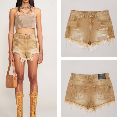 SMFK狂飙牛仔短裤丹宁复古破洞水洗毛边裤子25夏季新款