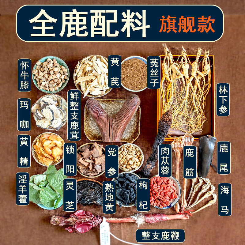 整支鹿茸+鹿鞭+林下参+鹿尾等