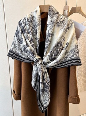 水墨丛林双面文艺风丝毛手工卷边大方巾百搭披肩围巾女保暖
