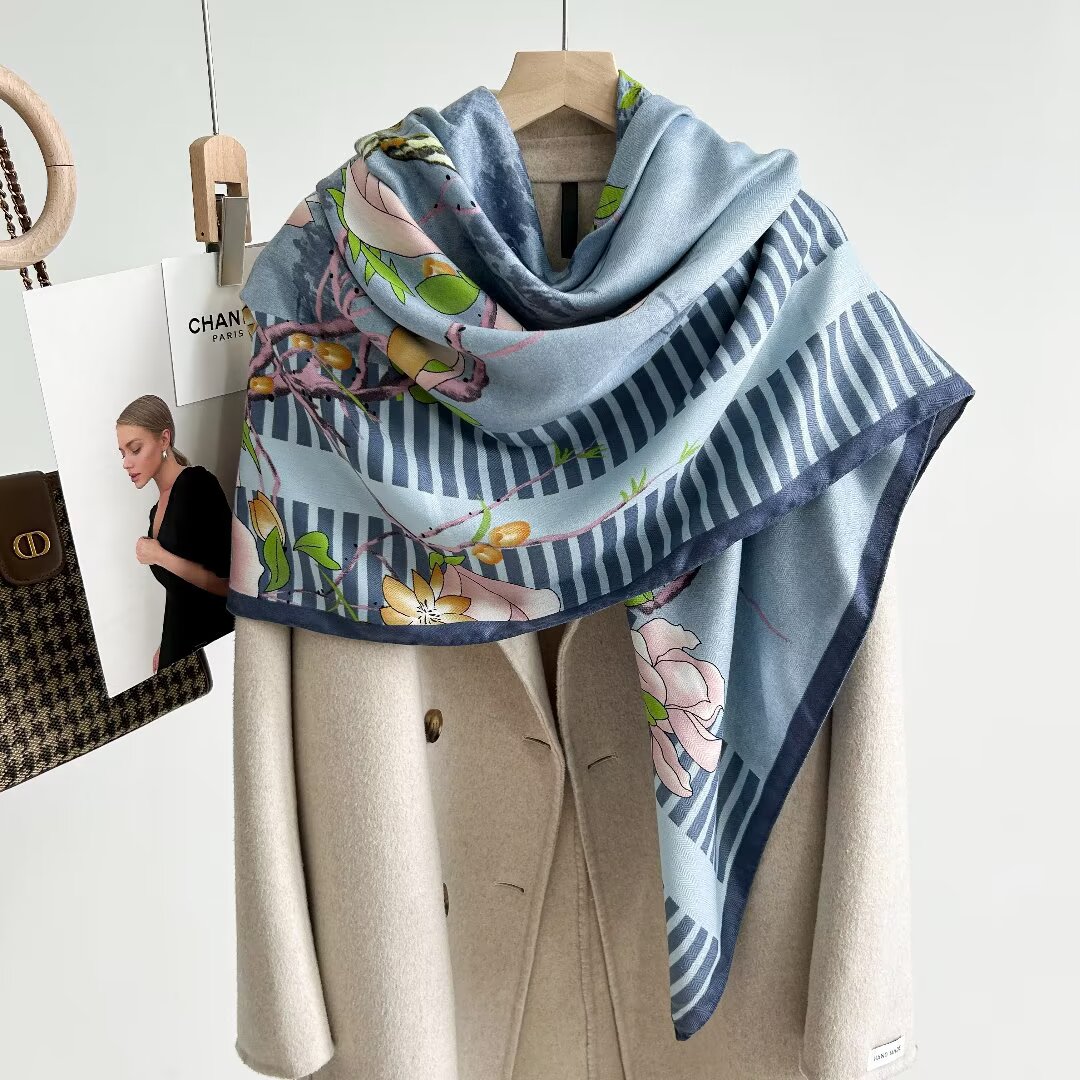 知性雅致风！自留丝毛围巾女春秋手工卷边多功能大方巾披肩