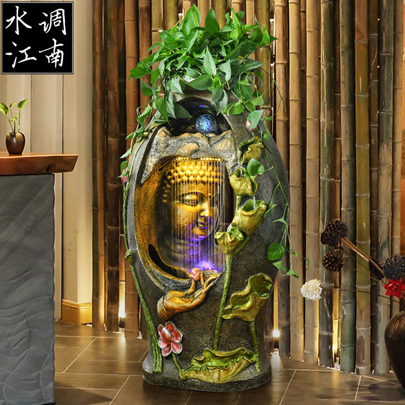 中式禅意佛像家居客厅酒店会所装饰布景开业送礼流水造景喷泉摆件