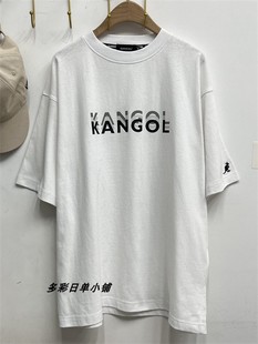 T恤男女夏纯棉刺绣休闲直筒百搭 外贸342日本单kangol袋鼠白色短袖