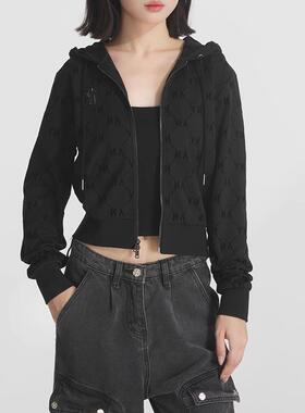 MLB秋季25新款女款小logo钻石老花连帽拉链休闲卫衣 3FTRM0154