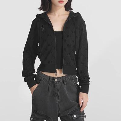 MLB秋季25新款女款小logo钻石老花连帽拉链休闲卫衣 3FTRM0154