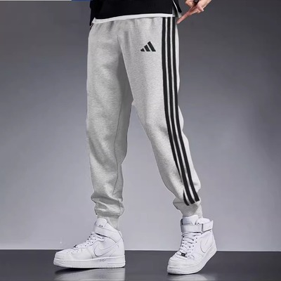 阿迪达斯加绒裤子男秋冬新款束脚裤运动裤休闲灰色JE6318 JD1861
