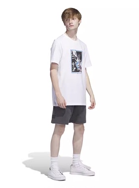 阿迪达斯三叶草男新款圆领印花休闲运动百搭短袖T恤HS3047 3046