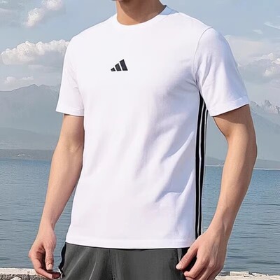 阿迪达斯休闲纯棉上衣短袖T恤男装新款轻运动JY8563 JY8564