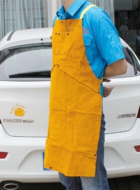 威特仕金黄色皮护胸电焊围裙CE认证 EN 470-1牛皮耐高温焊接围裙