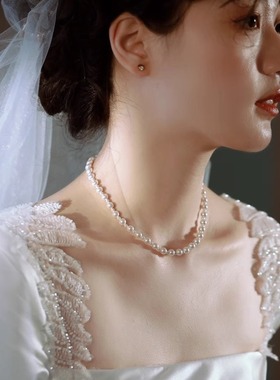 倾国倾城丨新款高品质天然强光淡水珍珠交错法式轻奢纯银锁骨项链