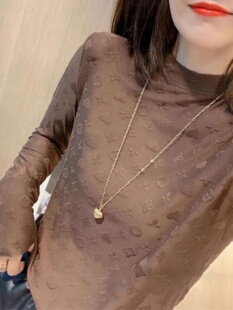 半高领双面德绒打底衫女长袖秋冬季新款压花大码女装修身内搭上衣