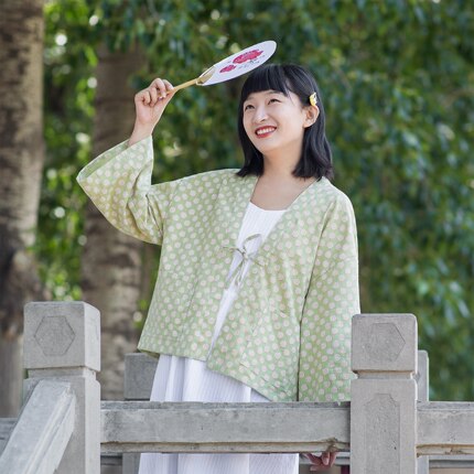 丘山独立原创设计清新柠檬印花日式和风开衫提花羽织和服春夏防晒