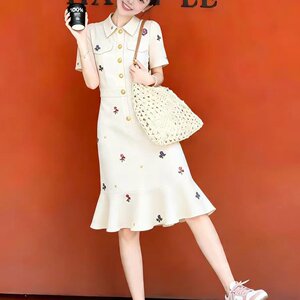气质米色碎花连衣裙女2026夏季新款小个子高级感独特超好看长裙子