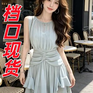 JustQin调感岛屿2026新款夏装收腰雪纺裙子短裙连衣裙女气质