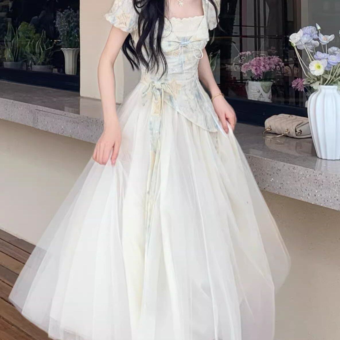 大码胖mm夏季新款设计感假两件甜美短袖连衣裙女装修身显瘦长裙子