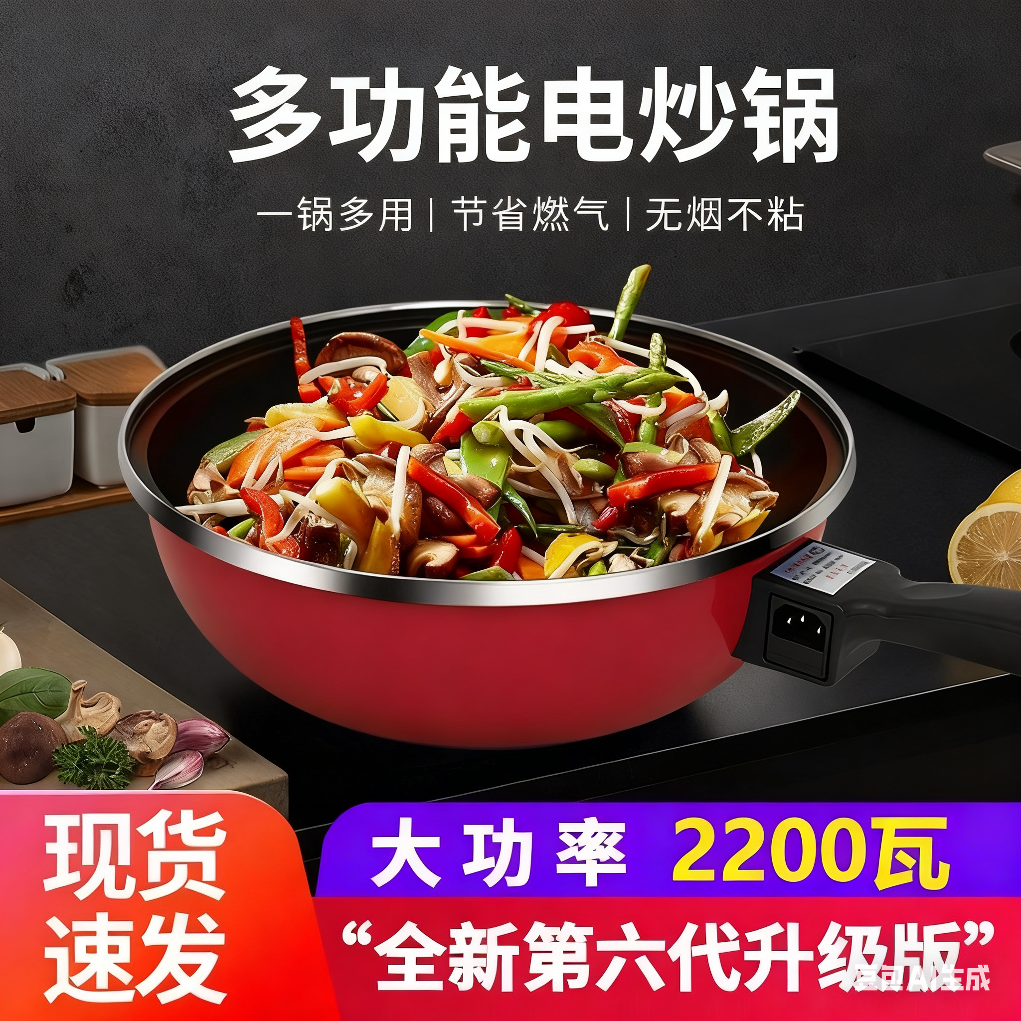 电炒锅家用一体式电炒菜炒锅多功能电锅电煮锅插电用不粘锅电热锅,厨房电器,电热火锅/煎锅,淘宝优惠券,粉丝福利购,淘宝优惠卷