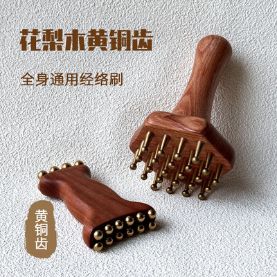 花梨木黄铜经络刷实木按摩肚子疏通养身面部身体带脉刷家用美容院