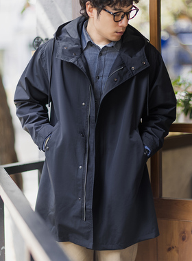 上弹工装 防风防泼水M51鱼尾风衣大衣过膝长款斗篷连帽外套男休闲
